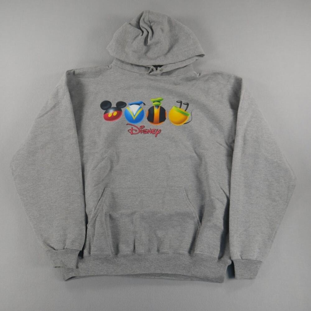 Vintage Y2K Disney Characters Hoodie Gray Pullover Mens Size XL Goofy Mickey